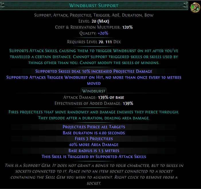 poe Windburst Support gem